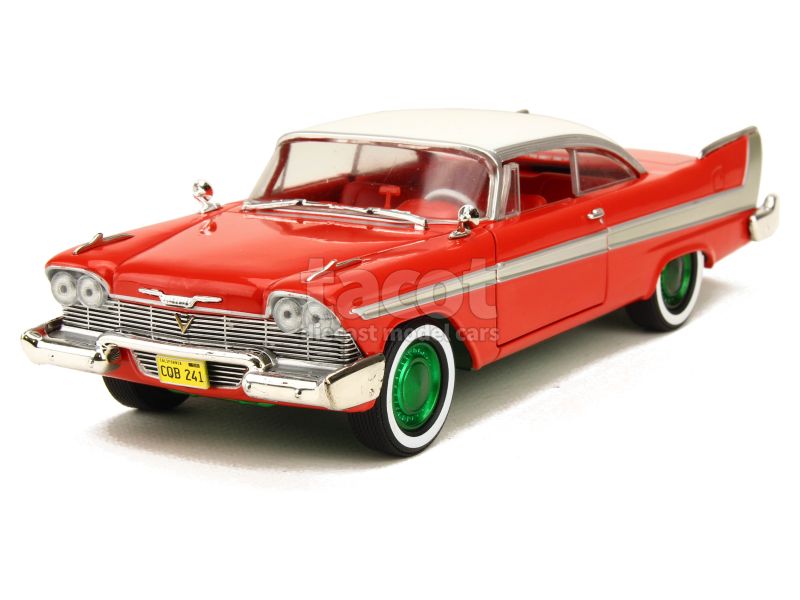 Voiture Miniature En Métal Plymouth Fury 1958 Christine Version Nuit Avec Phares Fonctionnant Au 1 18