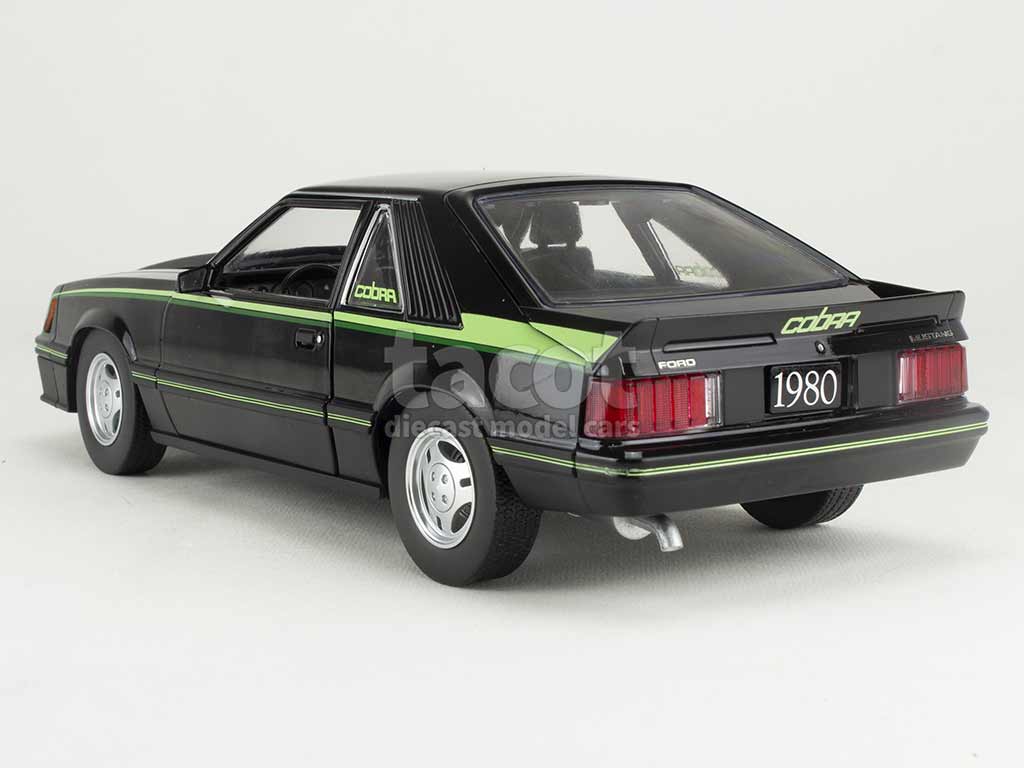 ミニカー　1/18 1980 Ford Mustang Cobra - Black with Green Cobra Hood Graphics and Stripe Treatment  [13603] 1980-ford-mustang-cobra-black-