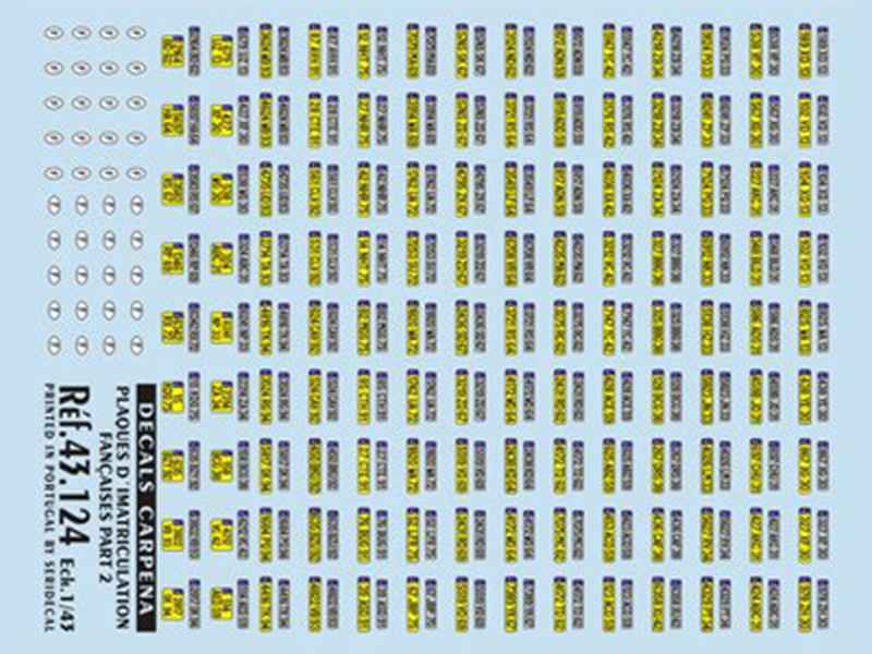 43331 Divers Décals Immatriculation 1/43