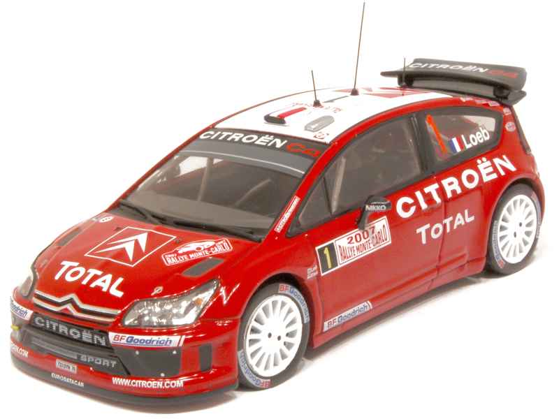 Miniature Citroën C4 WRC 1/43 IXO - N°1 Loeb, Vainqueur Rallye Monte-Carlo 2007