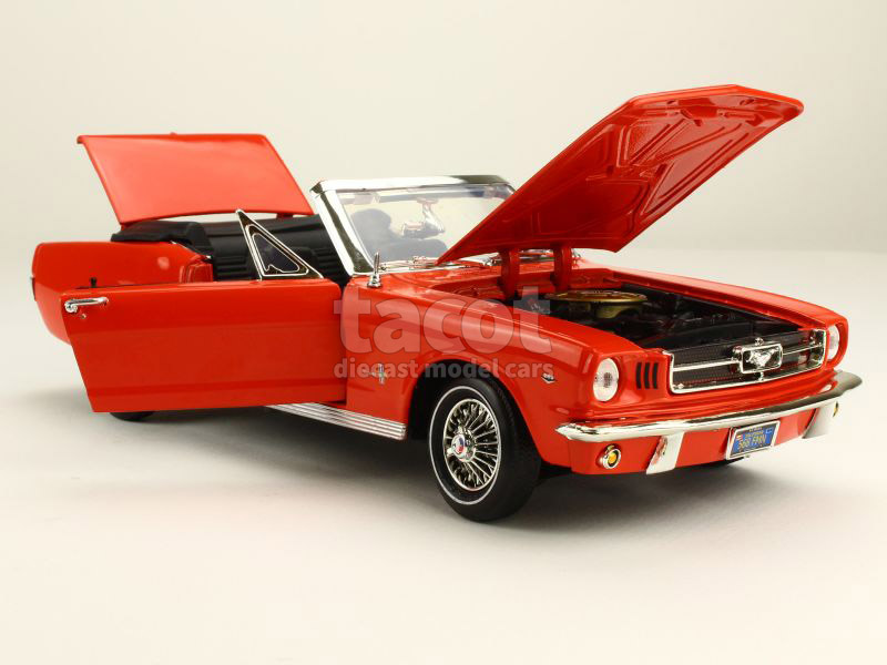 Modèle Réduit Ford Mustang Cabriolet 1964.5 1:18 Welly - Rouge, Portes Ouvrantes, Die-cast