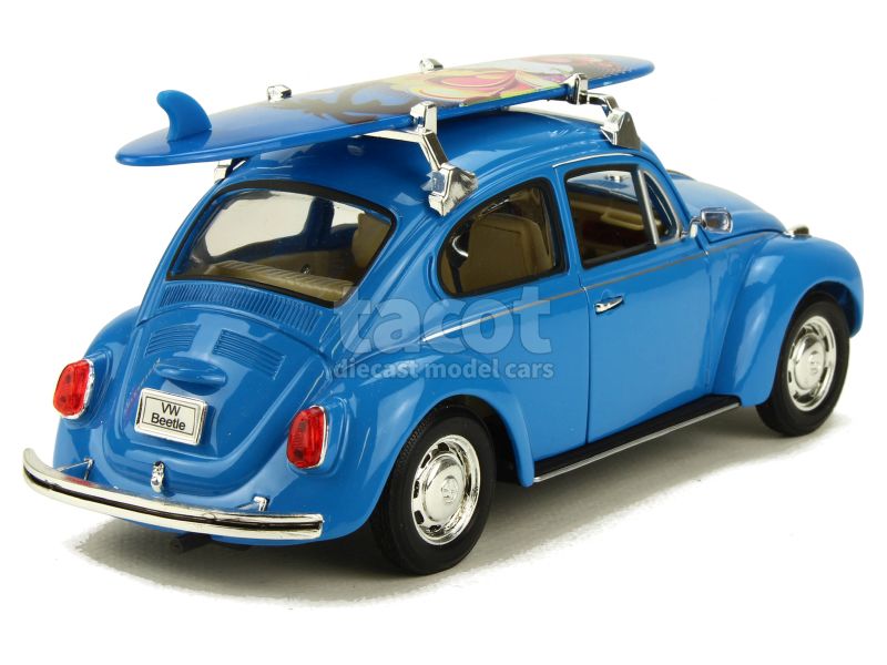 Miniature Voiture Vintage et Caravane Bleue, Planche de Surf & Valise. L 40  cm