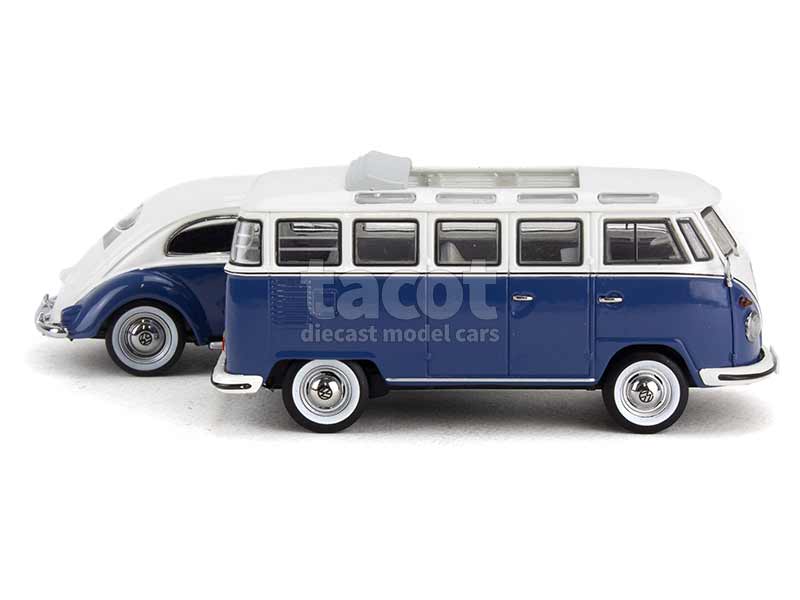 Schuco Set VW Coccinelle T1 Samba Modèle Echelle 1:43 Édition limitée 500 Bleu/Blanc