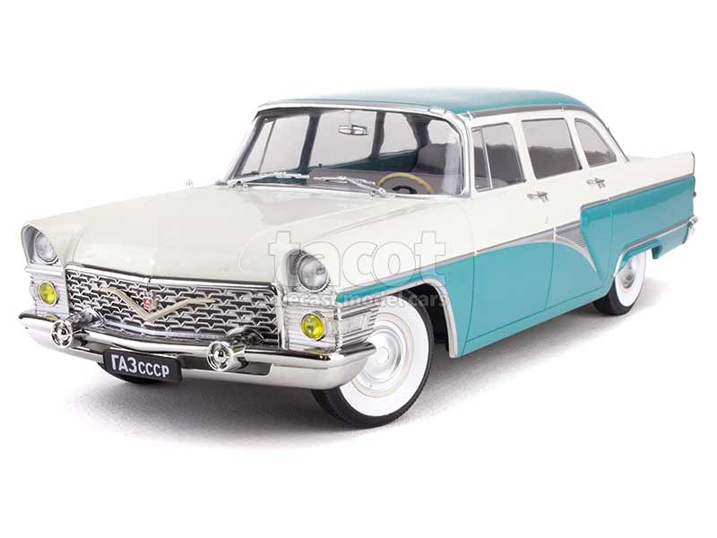 Miniature GAZ 13 Chaika 1959 - Triple 9 - Échelle 1/18 - Turquoise Et Blanc - Neuve